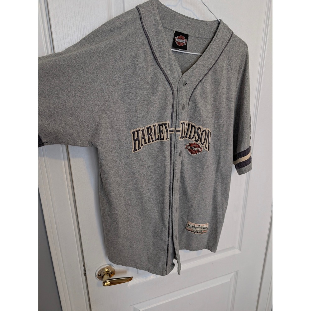 Harley-Davidson Mens Baseball Jersey Shirt Gray Killer Creek Roswell GA Large - Picture 2 of 7